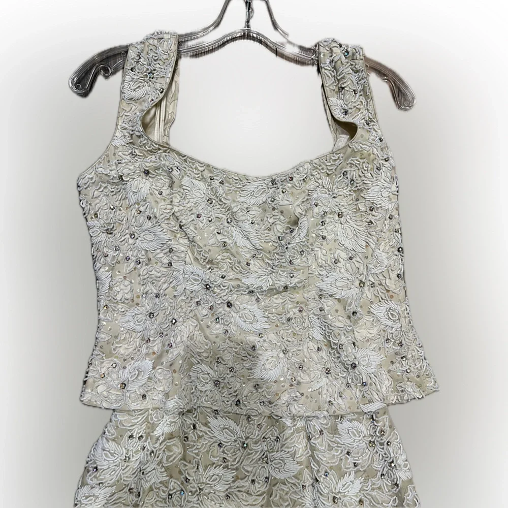 Vintage 1970s HEFTCO Beaded Wedding Gown, Matching Corset Vest Rhinestone Detail - Picture 4 of 17